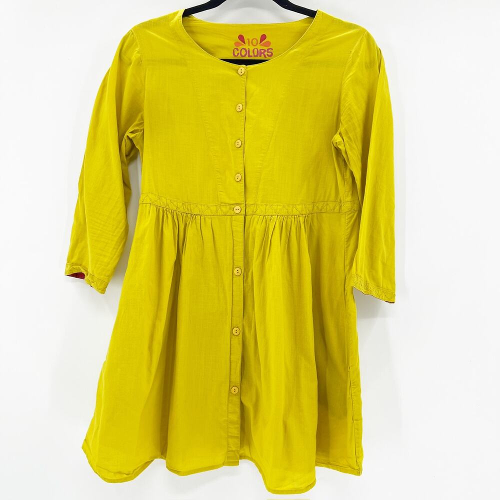 10 Colors Women's Yellow Button Front A Line Mini Dress Size S